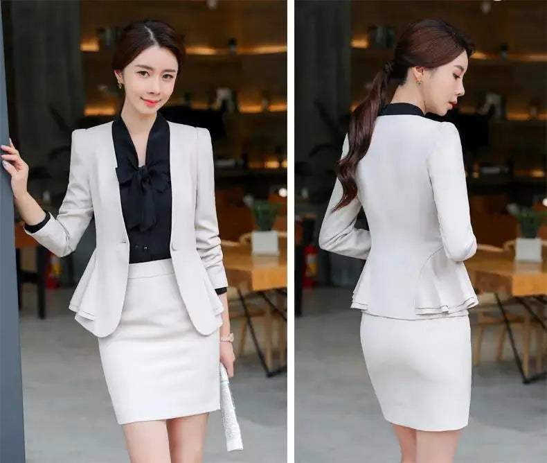 Slim 2 Piece Blazer and Skirt 2024 Spring Autumn New Fashion Office Ladies Ruffle Hem Single Button Blazers Solid Skirt Suits