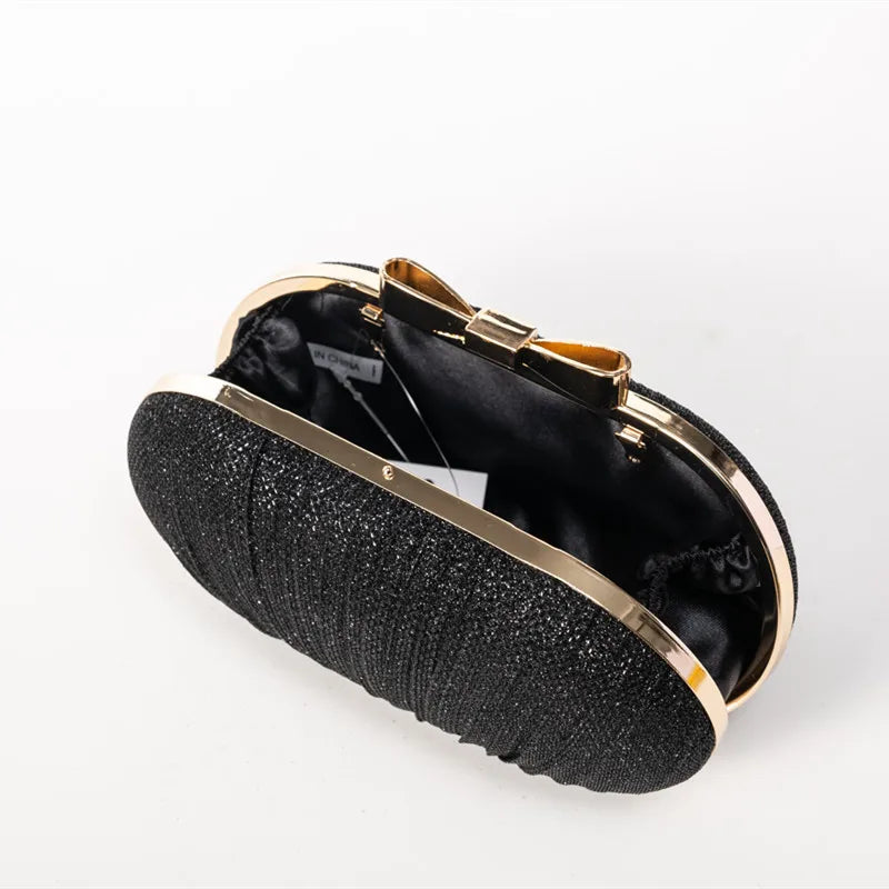 Rhinestones Clutch Evening Bag Egg Shape Luxury Shiny Wedding Ladies Chain Shoulder Bags Metal Bow Buckle Handbag for Woman