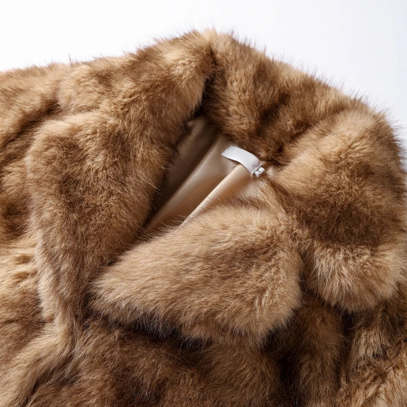 Street Faux Fur Women Coat Urban Full Sleeve Lapel Panelled Pocket Female Outwear 2025 Autumn Winter Elegant Lady Outwear