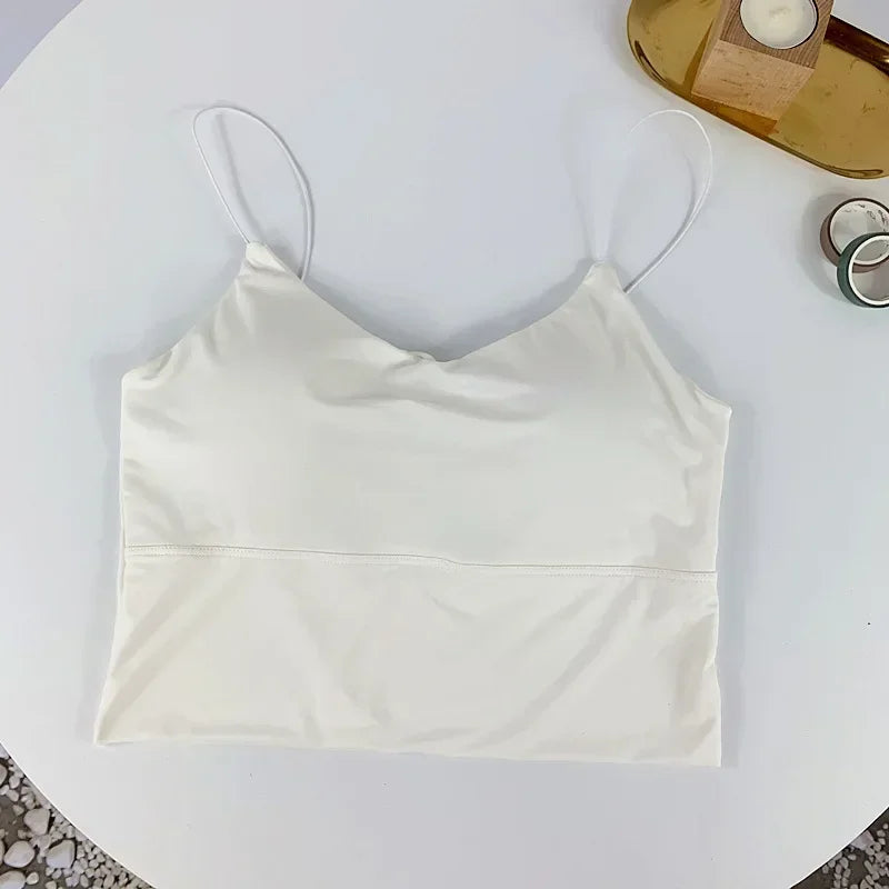Women Summer Vest Tops Sleeveless Cotton Bustier with Pads Soft Elastic Wear-resistant Vest Crop Top Seamless Bralette Tees