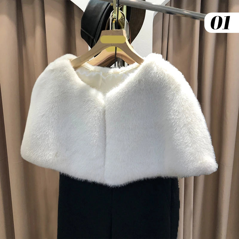 110cm New Bridal Wedding Shawl Wraps Cape Elegant Women Faux Fur Shawl Formal Party Evening Dress Winter Warm Plush Coat Cloak
