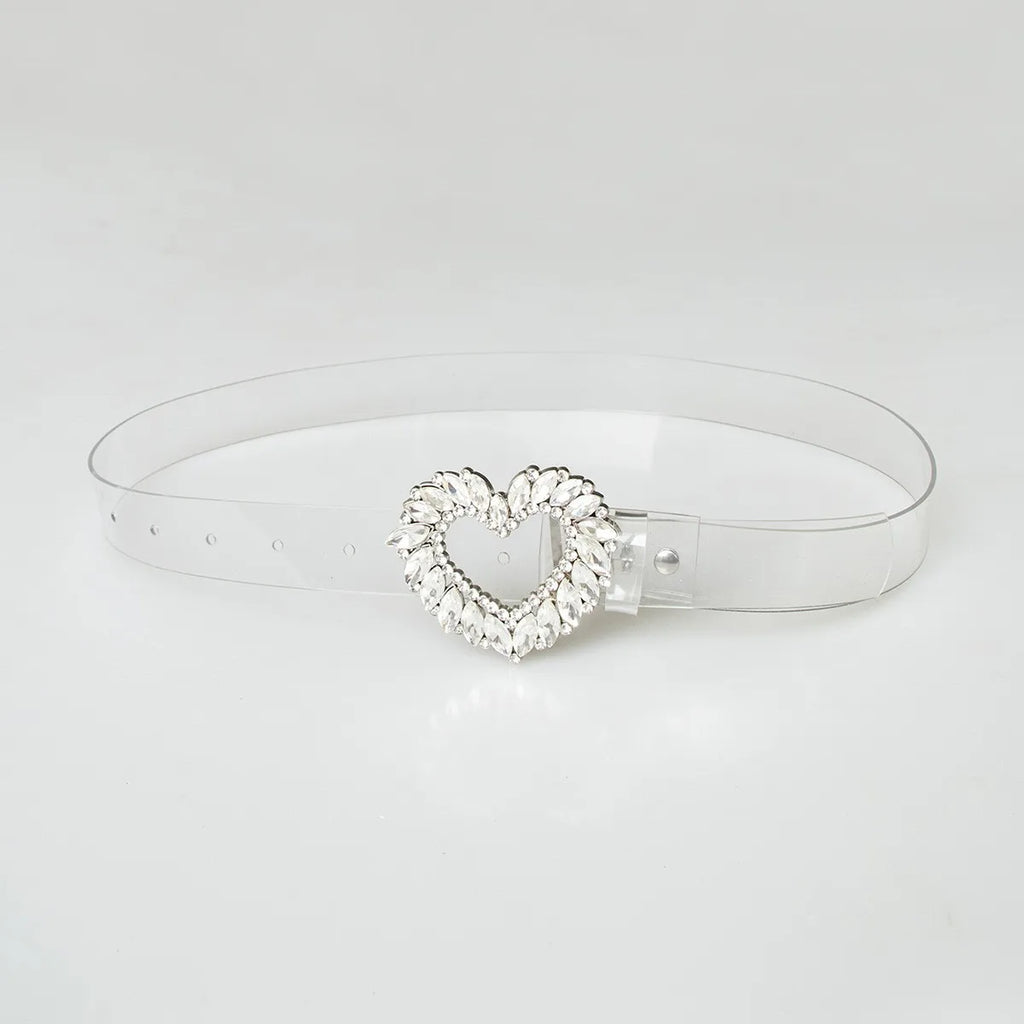 New Fashion Heavy-duty Sparkling Heart-Shaped Glass Buckle Waist Belt for Women Cross-Border Best-Selling Item