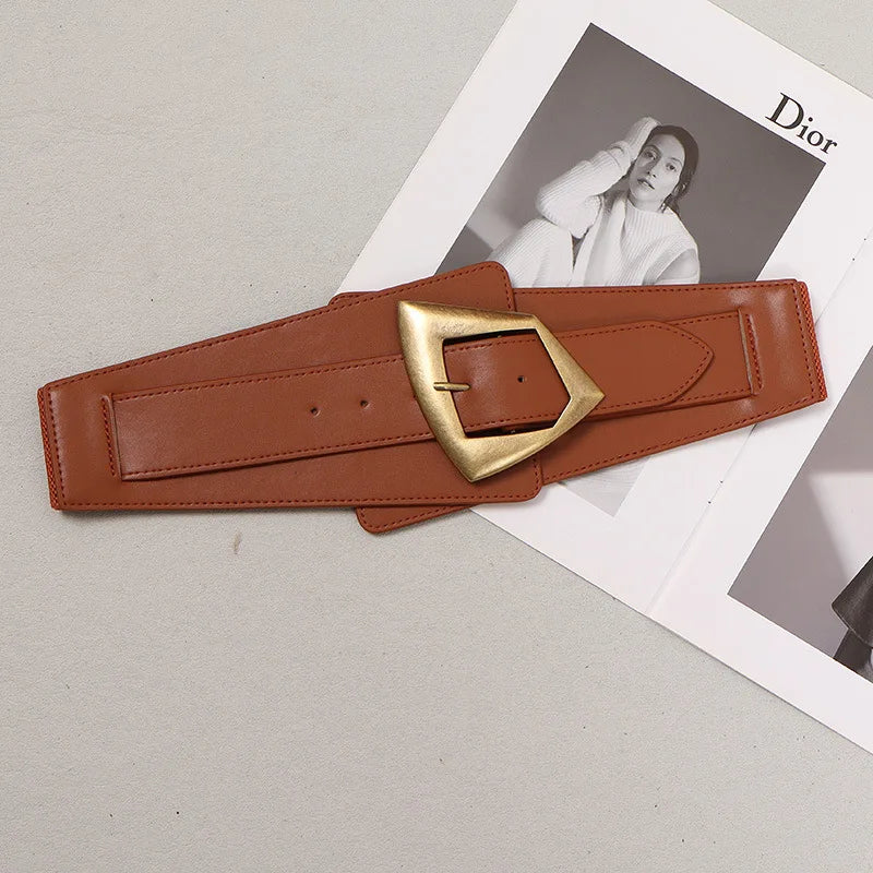 2025 New Fashion PU Elastic force Leather Women Wide Corset Belt Luxury Design Metal Buckle Waist Belt Dress Belt Accessories