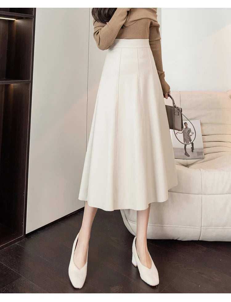 Leather Skirt Women 2025 Autumn Winter New Arrival High Waist PU Skirt Korean Style Maxi A Line Skirt For Women Hot Sale