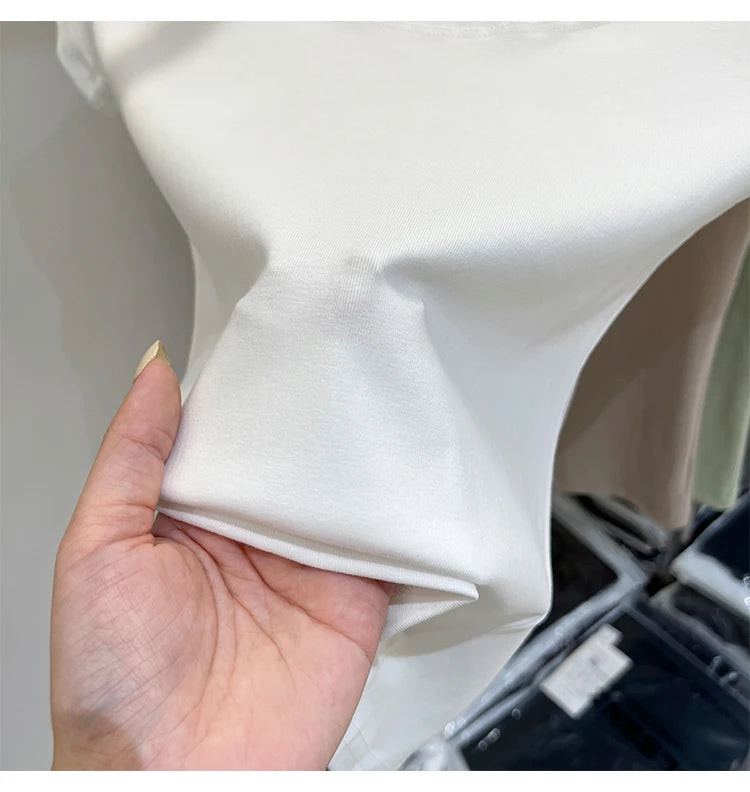 2025 Sexy Square Collar Slim T Shirt Women Cotton Elastic Basic Solid Female Casual Tops Short Sleeve Thin T-shirts See Through