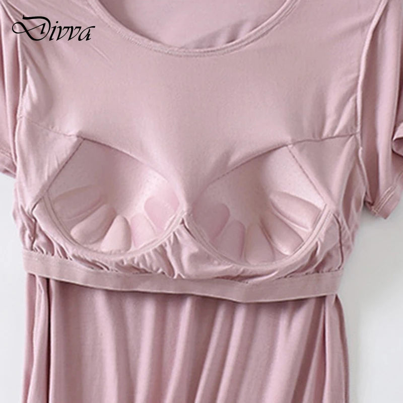 Women's T-Shirt with Chest Pad Tops  One-Piece Bra Cup Slim T Shirt Female Summer Top Bottoming Shirts Home Wear Women Pajamas