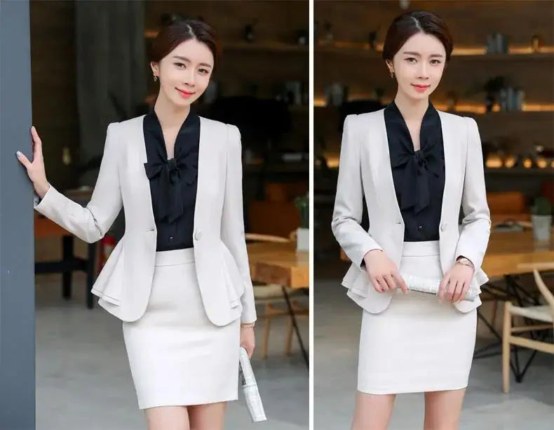 Slim 2 Piece Blazer and Skirt 2024 Spring Autumn New Fashion Office Ladies Ruffle Hem Single Button Blazers Solid Skirt Suits