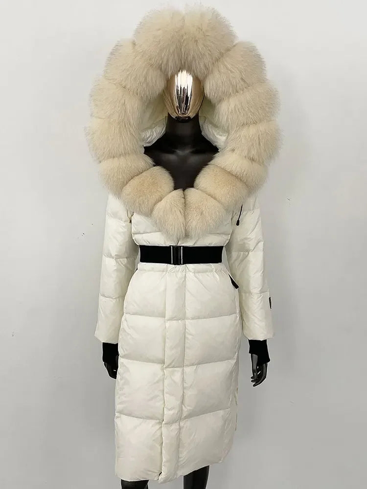 OFTBUY Winter Women Coat Real Fox Fur Collar Hooded Jacket Thick Warm Autumn Hat Detachable X-long White Duck Down Overwears