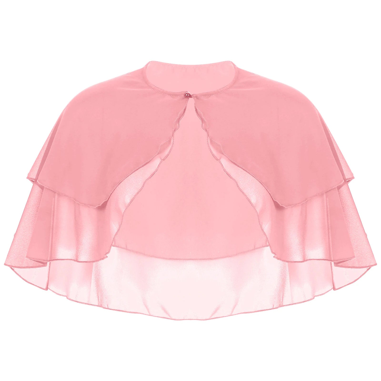 Women Elegant Solid Color Chiffon Shawl Ruffle 2-Layer Chiffon Wraps Bolero Wedding Birthday Evening Party Dress Cape Outerwear