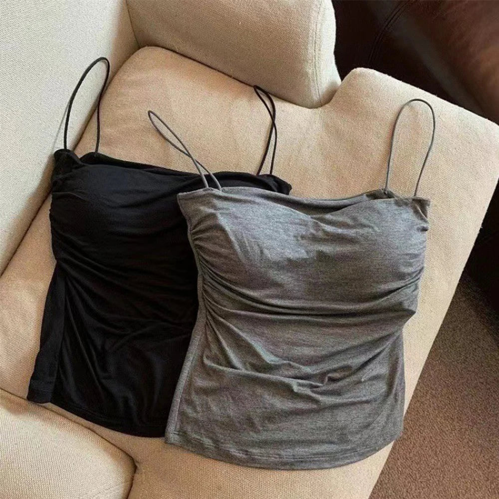 Women Tank Tops Spaghetti Strap Camisole Solid Color Push Up Padded Tank Top with Cups Girls Sports Vest Tops Summer Camis