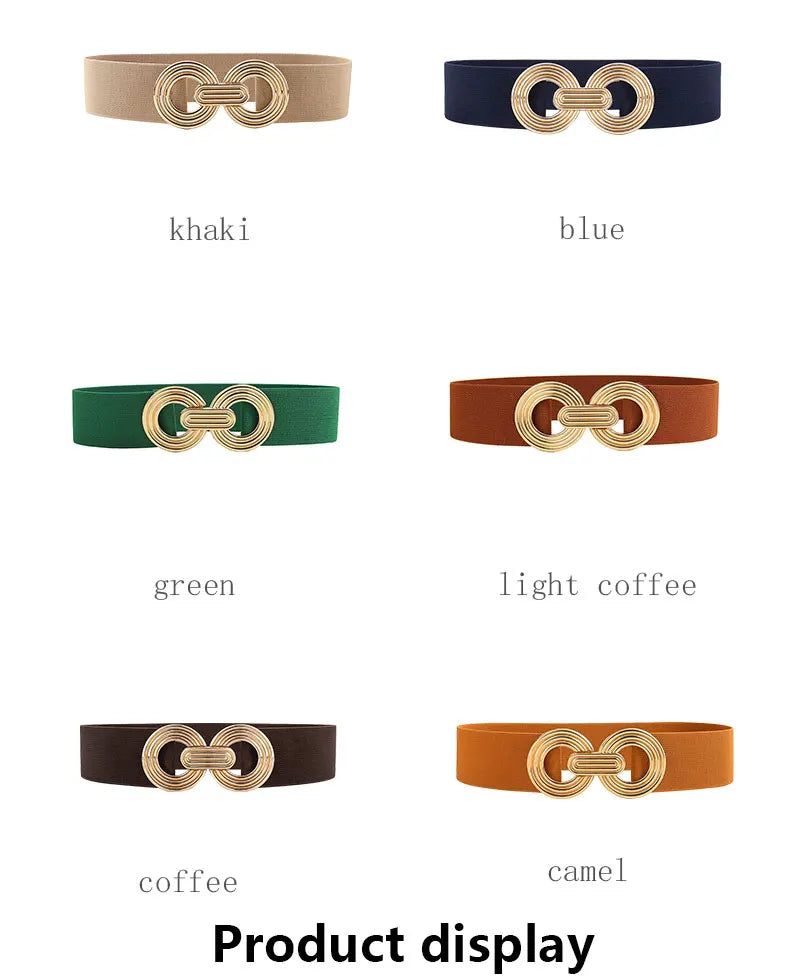 Fashion Dress Belts for Women Simple Waist Elastic Ladies Band Round Buckle Decoration Coat Sweater Party Belt Girdle Belt Gift