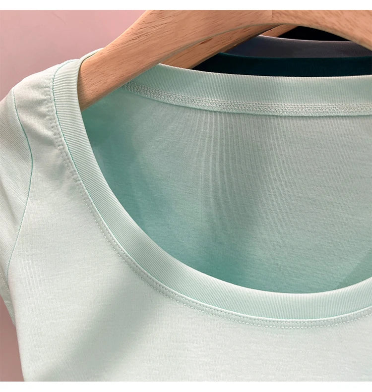 2025 Sexy Square Collar Slim T Shirt Women Cotton Elastic Basic Solid Female Casual Tops Short Sleeve Thin T-shirts See Through