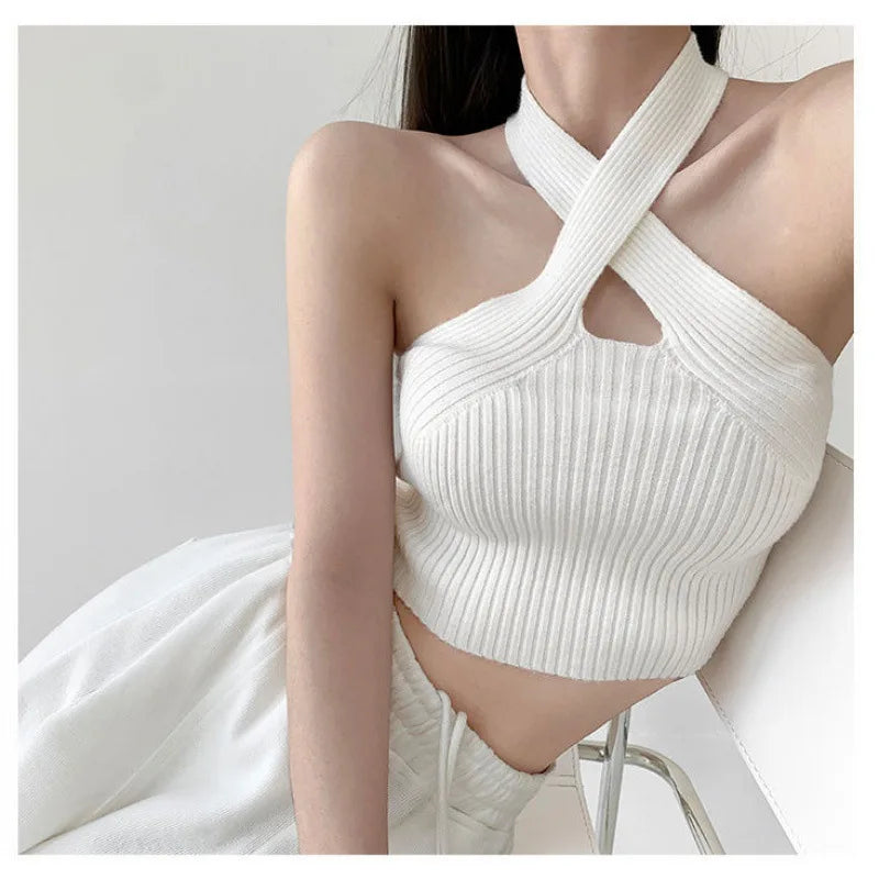 Summer Tank Top for Women 2024 Knitted Bustier Going Out Outfits Solid Color Trendy Basic Slim Fit Y2k Women's Vacation Tops