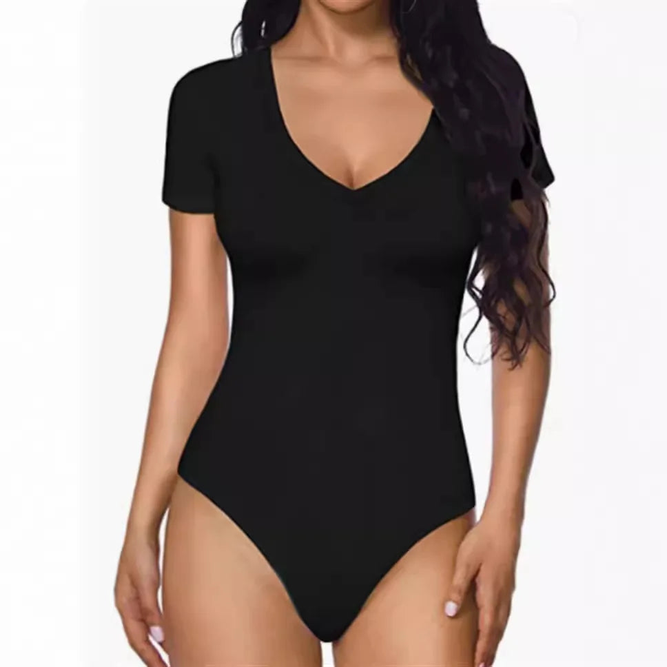 Bodysuit Women Sexy Slim Short Sleeve Bodycon Jumpsuit V Neck Rompers Overalls Body Shapers 2024 New