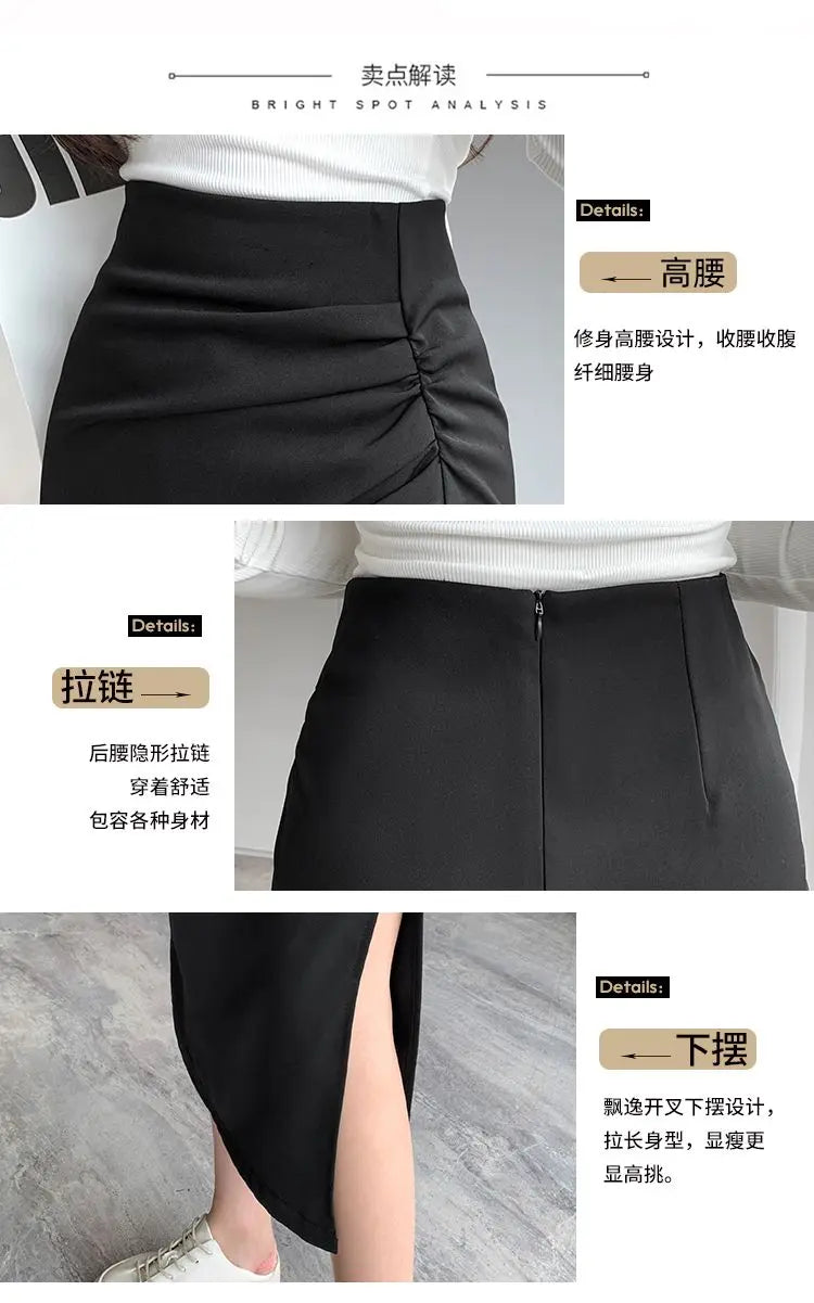 Slit Pleated Skirt for Women 2025 Summer New High-waist Slim Mid-length Versatile A-line Skirt