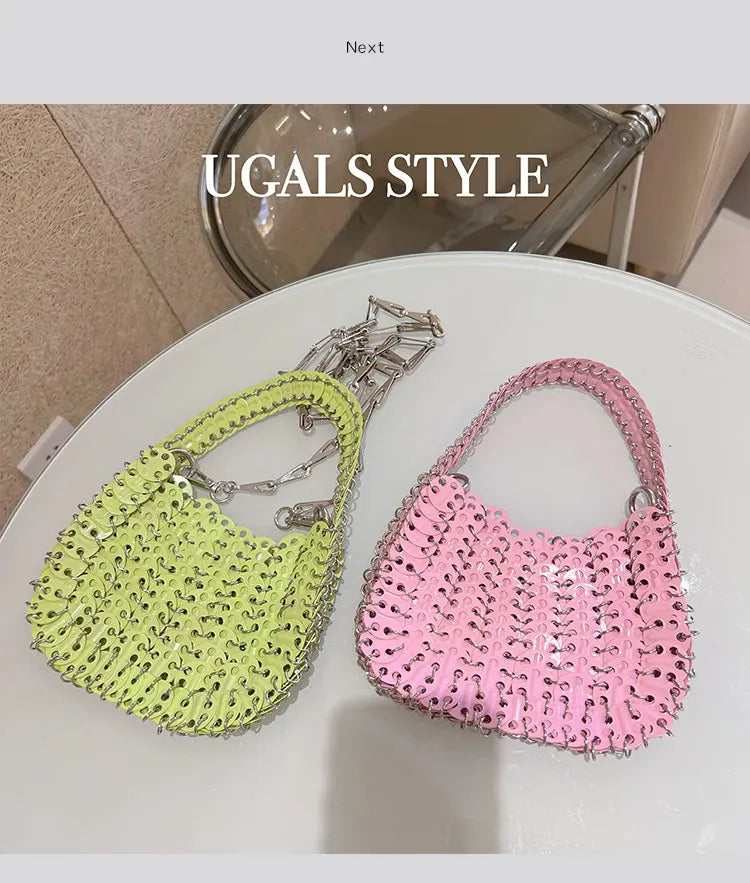 Bling Shiny Metal Sequined Dumpling Bag Woven Handmade Women Handbag Fashion Evening Bag Wedding Party Clutch Purse Shoulder Bag